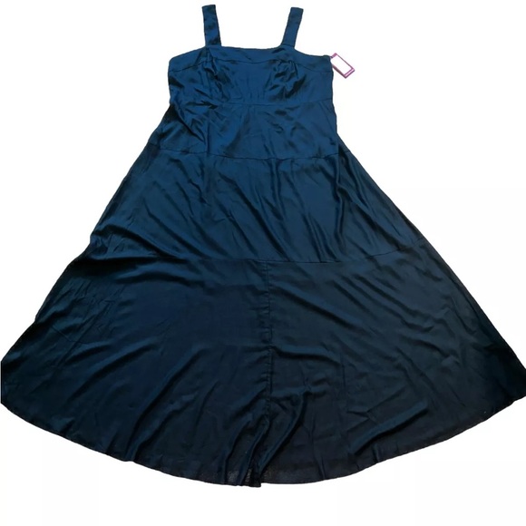 Vince Camuto Smocked Back Challis Tiered Maxi Dress - Black  Plus Size 1X New - Picture 5 of 15